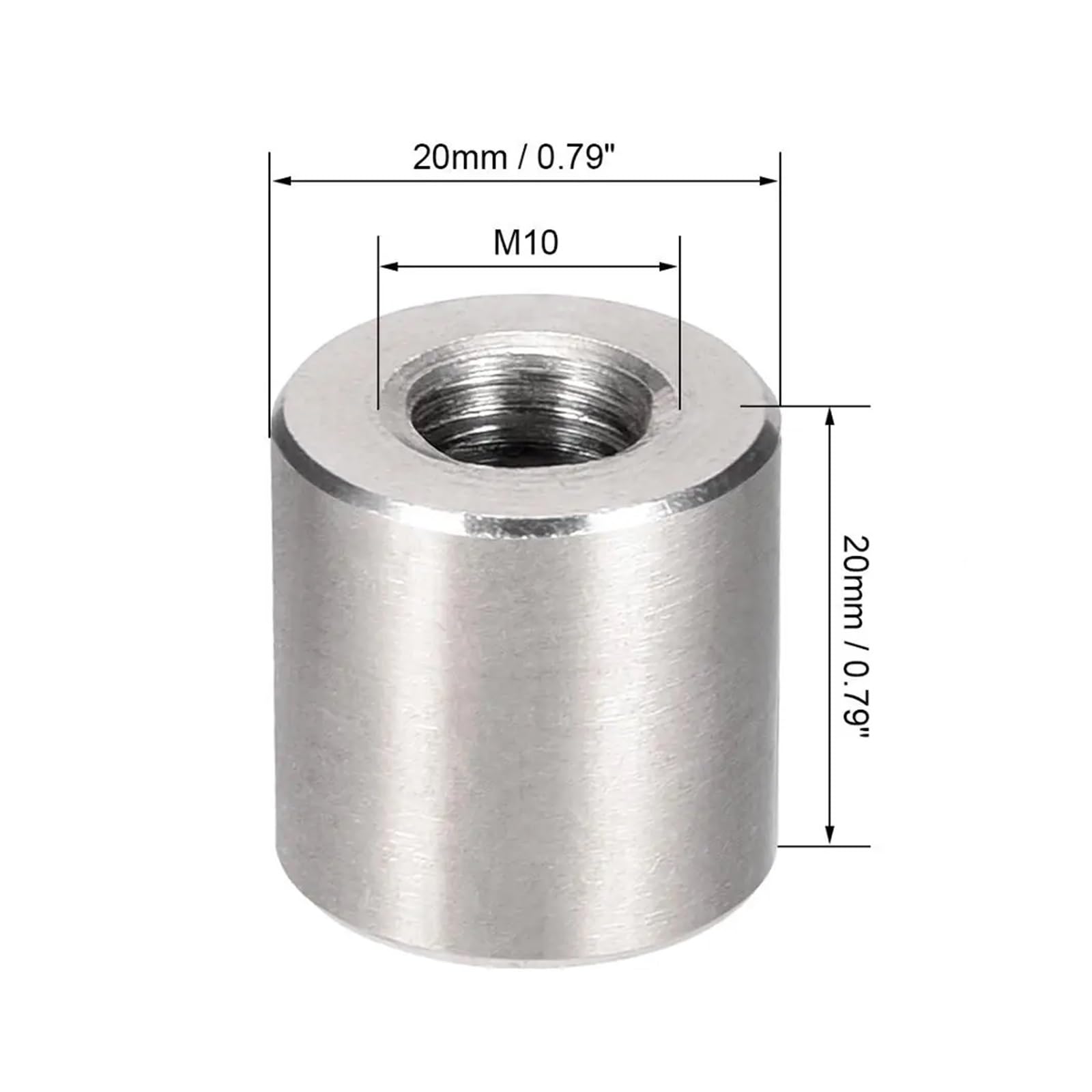 Tuercas de unión Redondas Tubo de espárrago de Manguito Redondo, Conector de unión, Manguito de Barra, Tuerca de espárrago(M12x20x20mm)