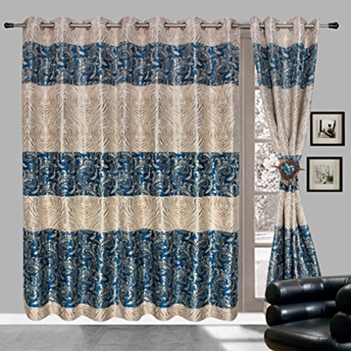 Buy Elegance Beautiful Panel Design Blue Door Curtain Set of 4 Online