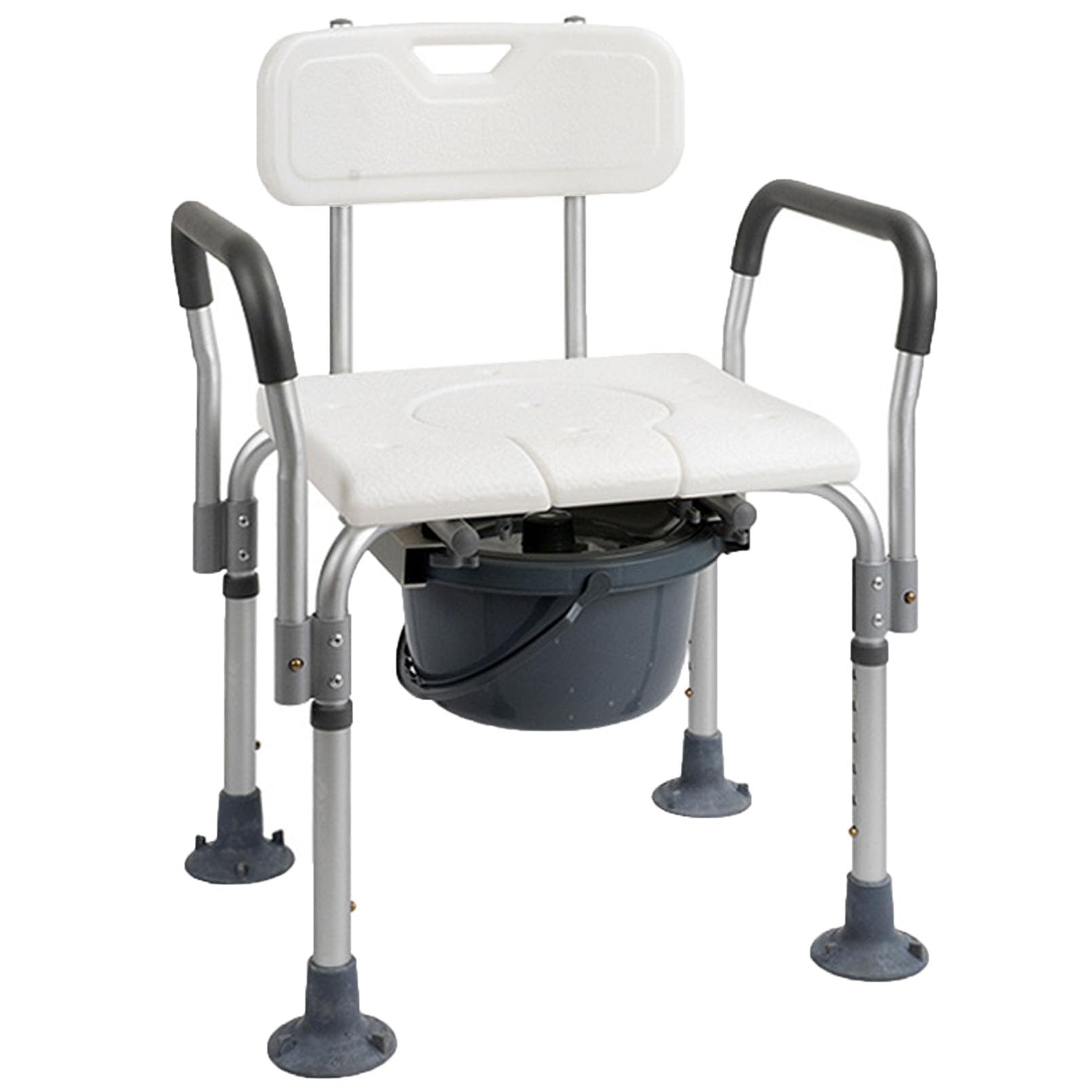 4-in-1 Folding Bedside Commode, 390 Lbs Commode Chair for Toilet with Arms, Padded Seat, Height Adjustable Bedside Toilet, Shower Chair, Bedside Commode Chair for Elderly, White