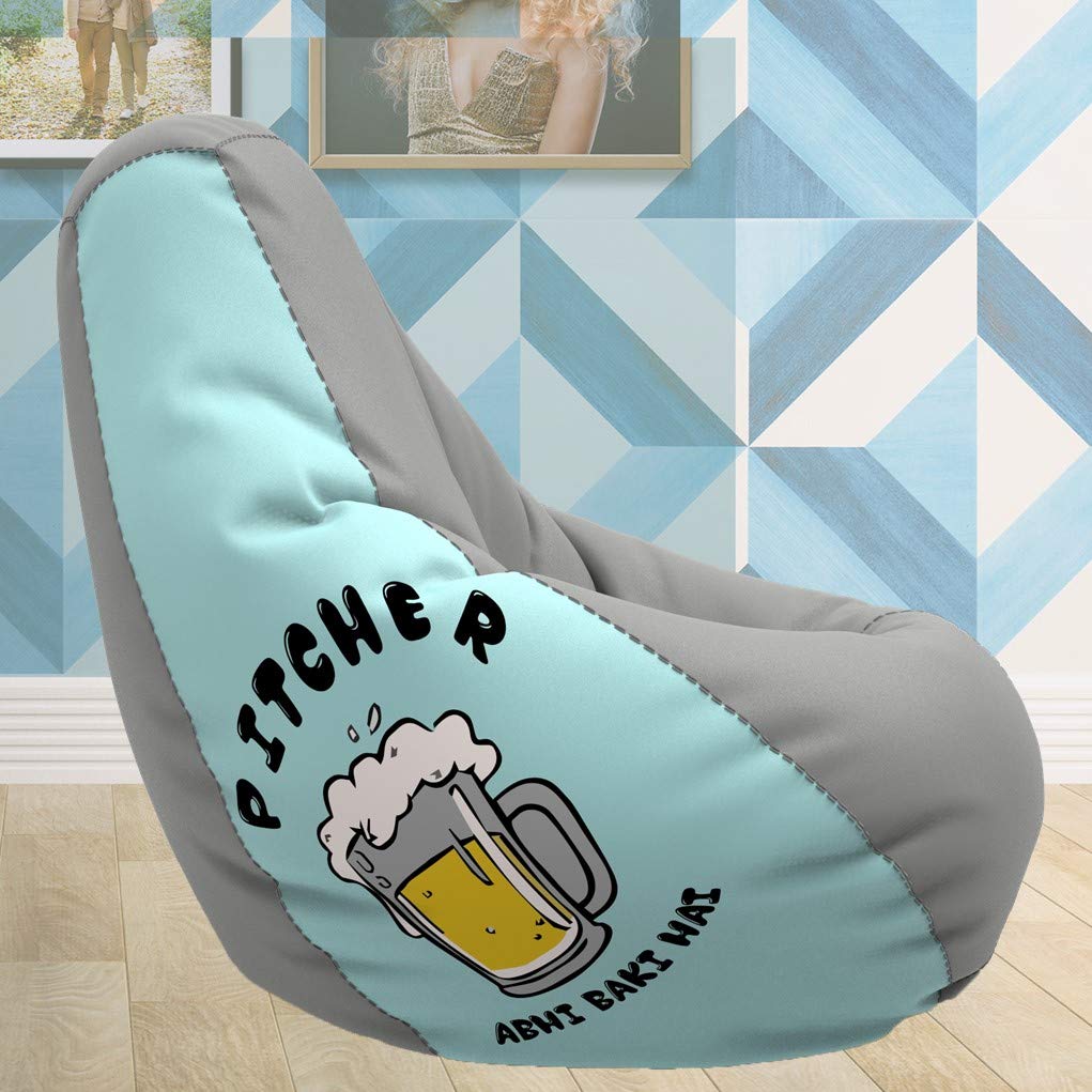 ComfyBean BiggieBean - Designer Bean Bag Filled with Beans - Printed - Bean Bag - Size : XXL - Color : Picture Abhi Baaki - Peach & Lt. Grey