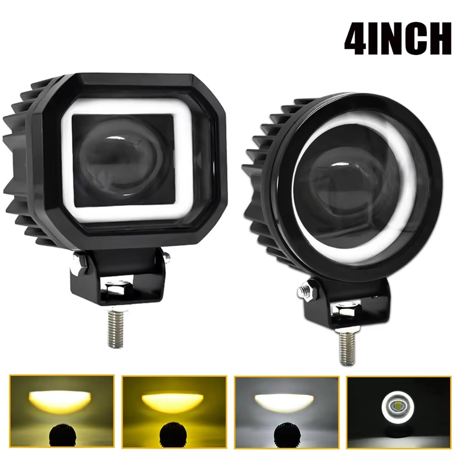 Moto Sostituisce Faro Per Jeep ATV SUV Camion LED Luce Di Lavoro Angel Eye Fendinebbia Guida DRL Faretto LED Rotondo Fuoristrada 4'' 40W Faro Per Moto(Square 1piece)