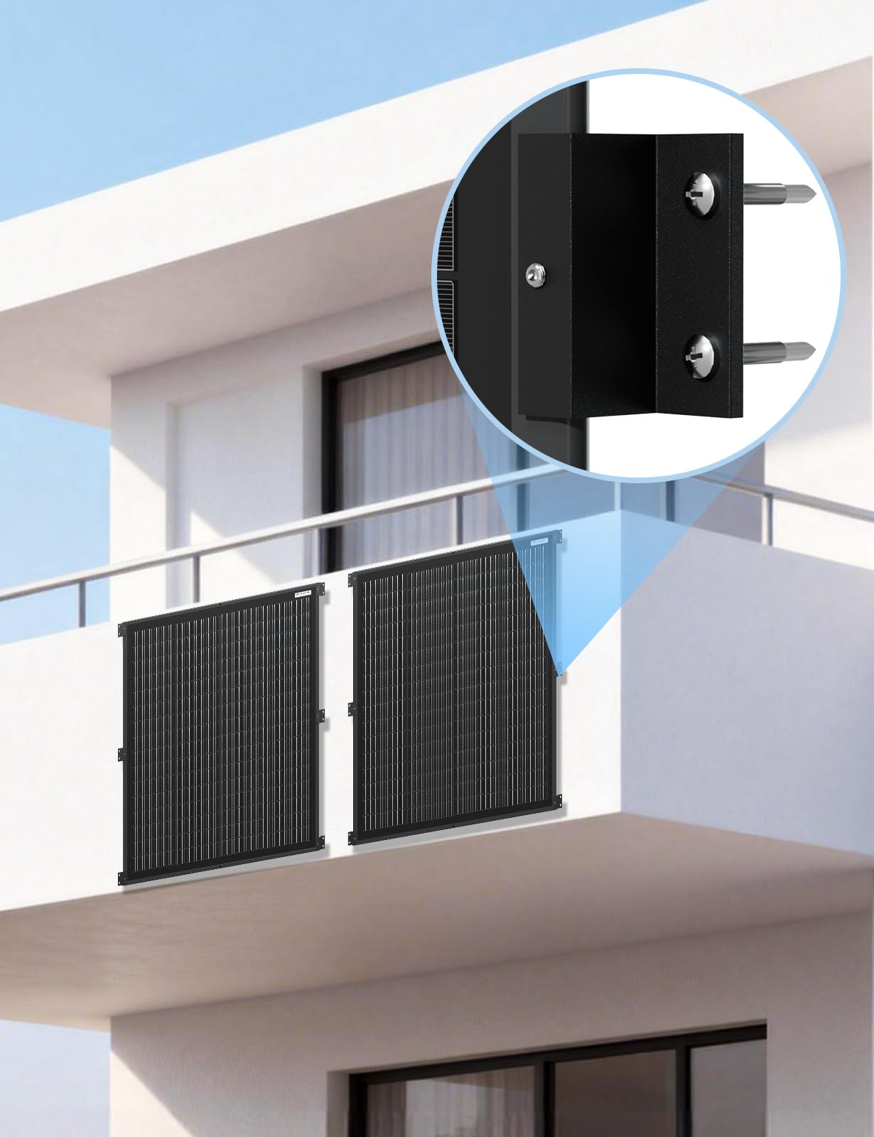 ECO-WORTHY Lekki panel słoneczny 400 W z uchwytem, 2 sztuki, monokrystaliczny moduł solarny 200 W, idealny do ładowania baterii, na balkon, do ogrodu, na kemping, łódź i dach domu