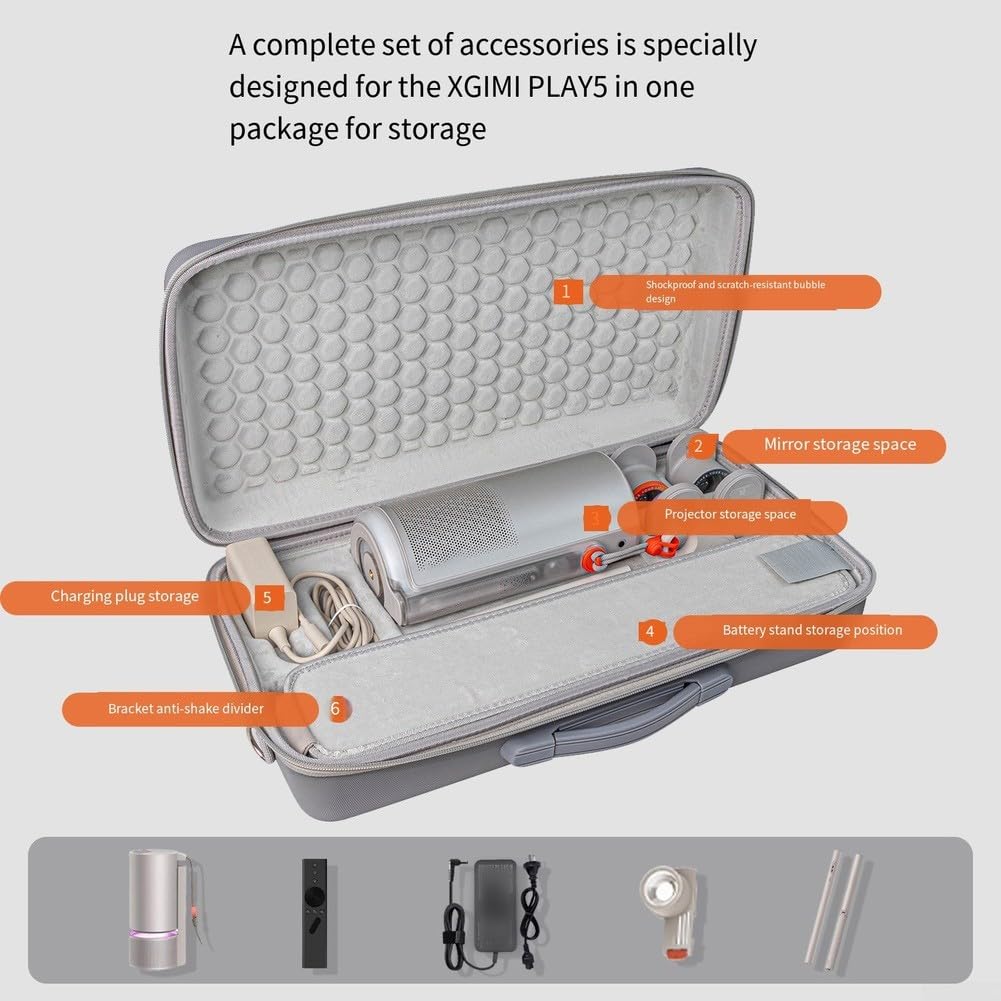 Funda rígida de viaje para proyector XGIMI MoGo 4 (2025), material de poliuretano y EVA, almacenamiento protector de transporte con compartimentos con cremallera, color gris