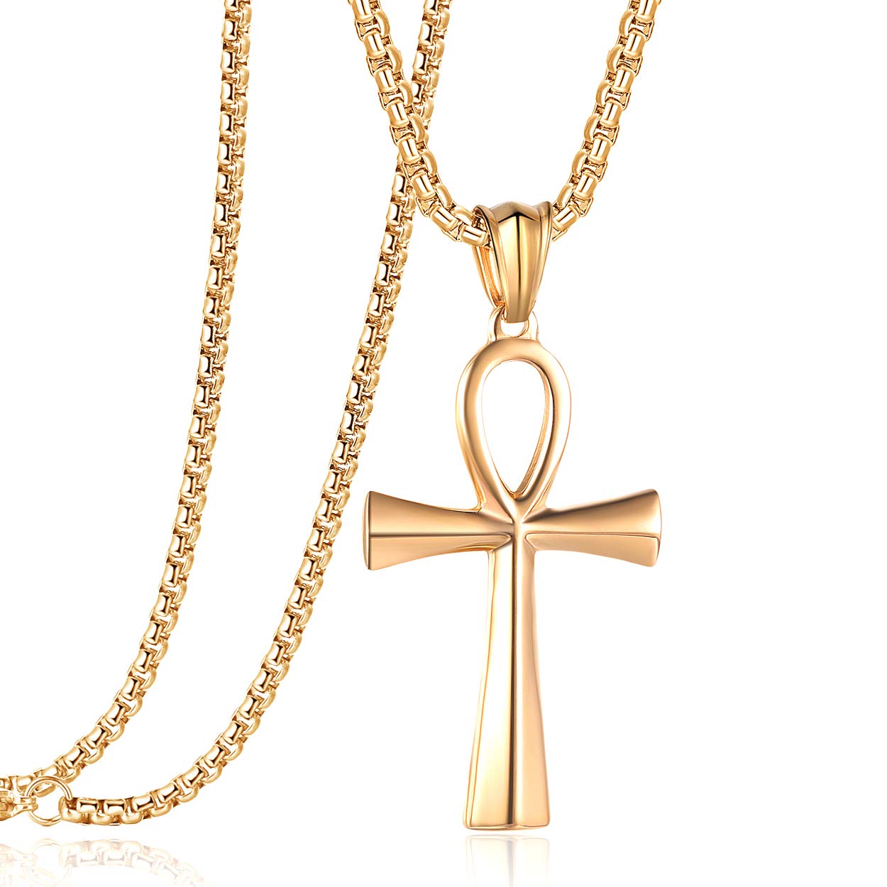 Rehoboth Stainless Steel Ancient Egyptian Coptic Ankh Cross Pendant Necklace for Womens Mens 24 Inch Chain Black Gold Silver