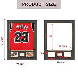 Jinchuan Jersey Frame Display Case with Tempered Glass - Jersey Display Case with Mat -Wall Mount Jersey Shadow Box with Black Mat for Footbal Basketball Sport Shirts, Photos and One Signature,Black