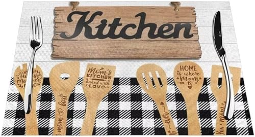 Miniatura 13 de Juego de 4 manteles individuales de tela de chef de cocina, manteles individuales de lino con patrón de cocinero gordo de dibujos animados,