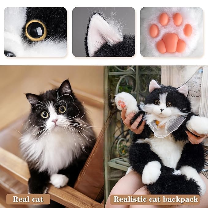 Image of This unique and adorable backpack is great for cat lovers and fashion | Experience the charm of our Realistic Stuffed Cat Shaped Backpack, designed to resemble a lifelike cat |