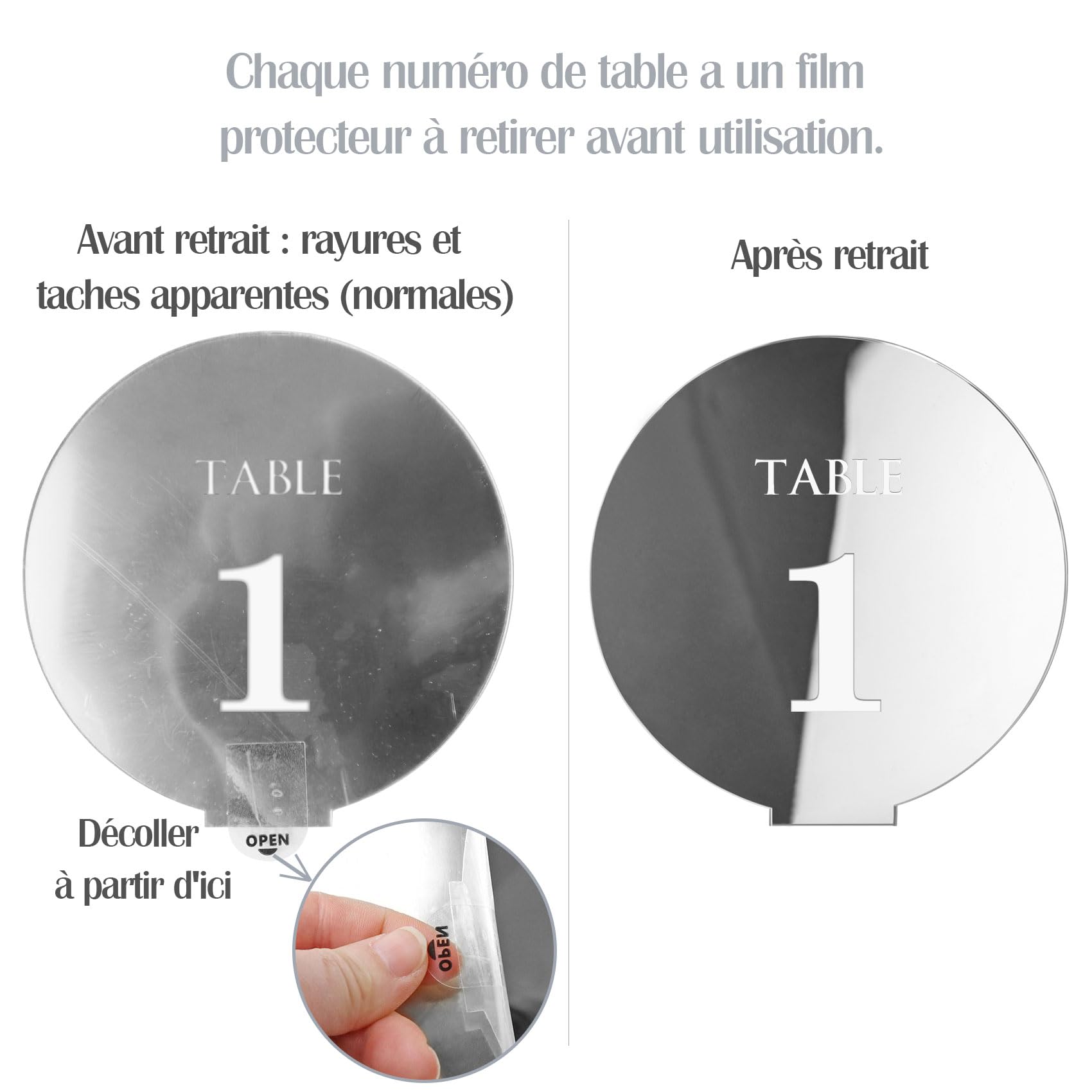 Numéros de table de mariage en acrylique de 1 à 15 avec supports, 12 cm, miroir rond doré, pour réception de mariage, fête, événement, décoration de centre de table (argent, 1 à 15)