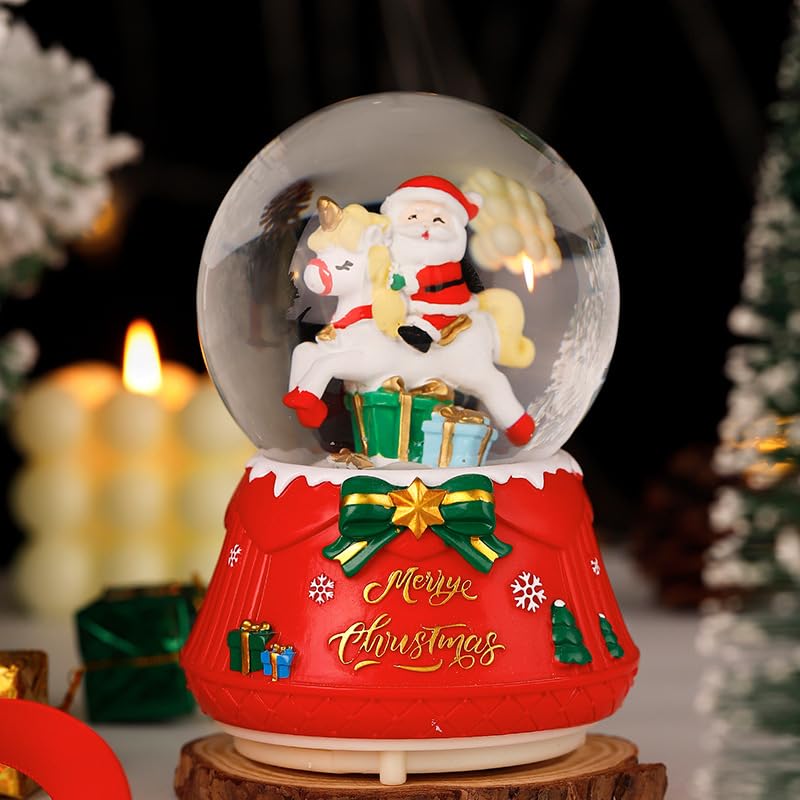 Christmas Revolve Snow Globe?Santa Claus Decorative Light?6 Inch Musical Snow Globe with Music and Color Changing Lights for Daughter Girls Girlfriend Women Son (Santa Claus Unicorn)