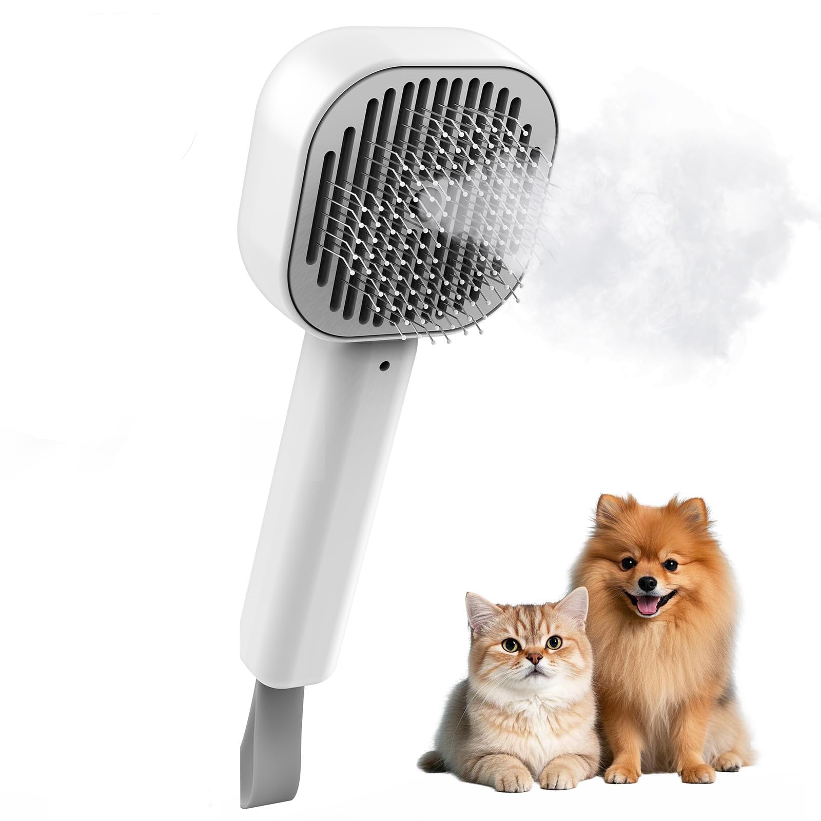 LiKiLiKi Cat Steam Brush with Ringworm Detection Light, Ideal for Long and Short-Haired Cats and Dogs, Self-Cleaning Grooming Tool for Shedding and Massaging, Suitable for Daily Fur Care