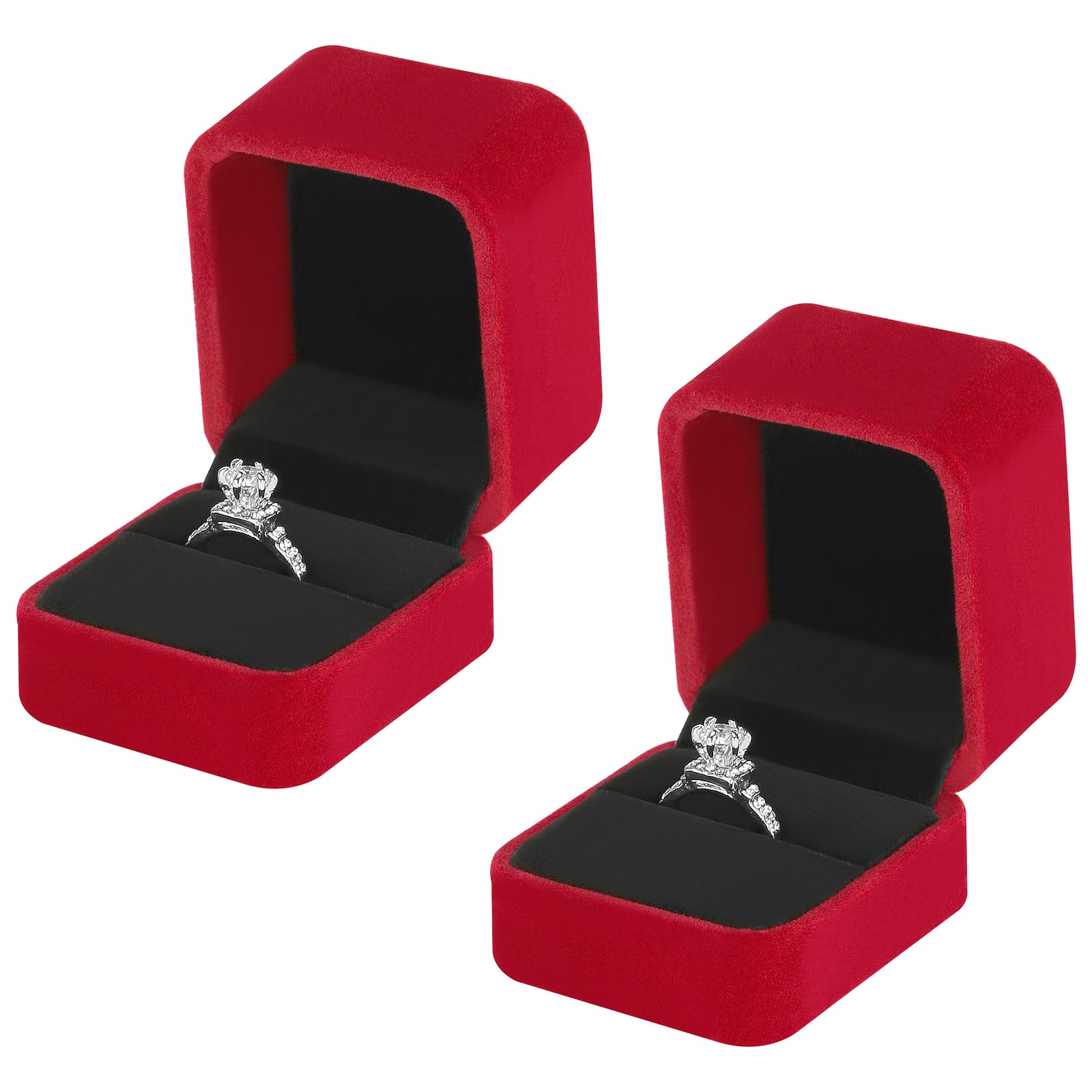 KUKUVR 2 Pieces Velvet Ring Gift Box, Small Ring Storage Boxes for Proposal Wedding Engagement Christmas Valentine's Day, Ring Earrings Stud Holder