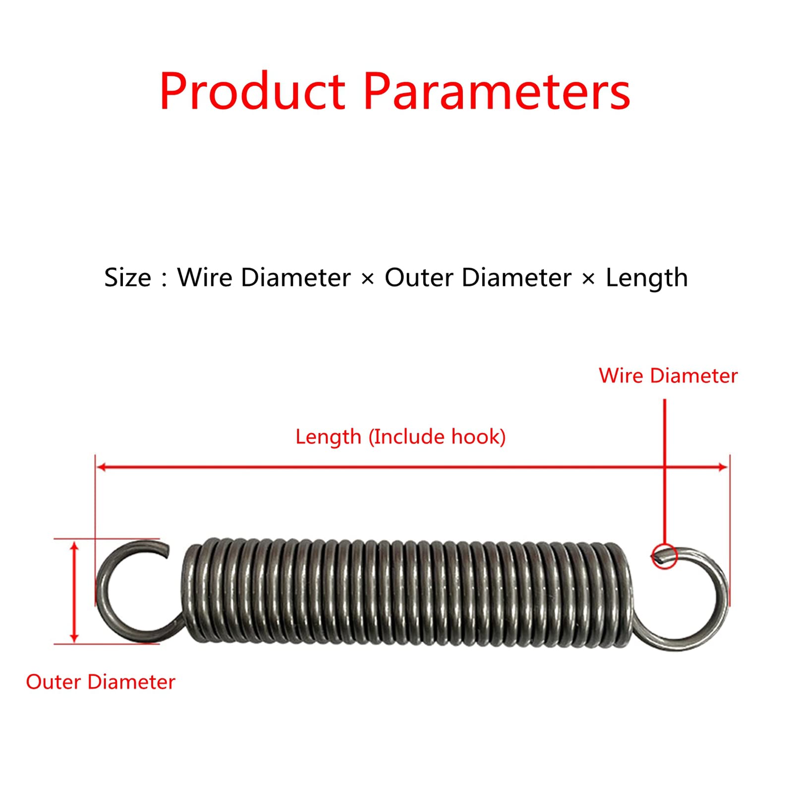 2 Molle Di Estensione In Acciaio Diametro 1,6 Mm X 13 Mm – Lunghezza 125 Mm Con Gancio, Per Trazione E Espansione