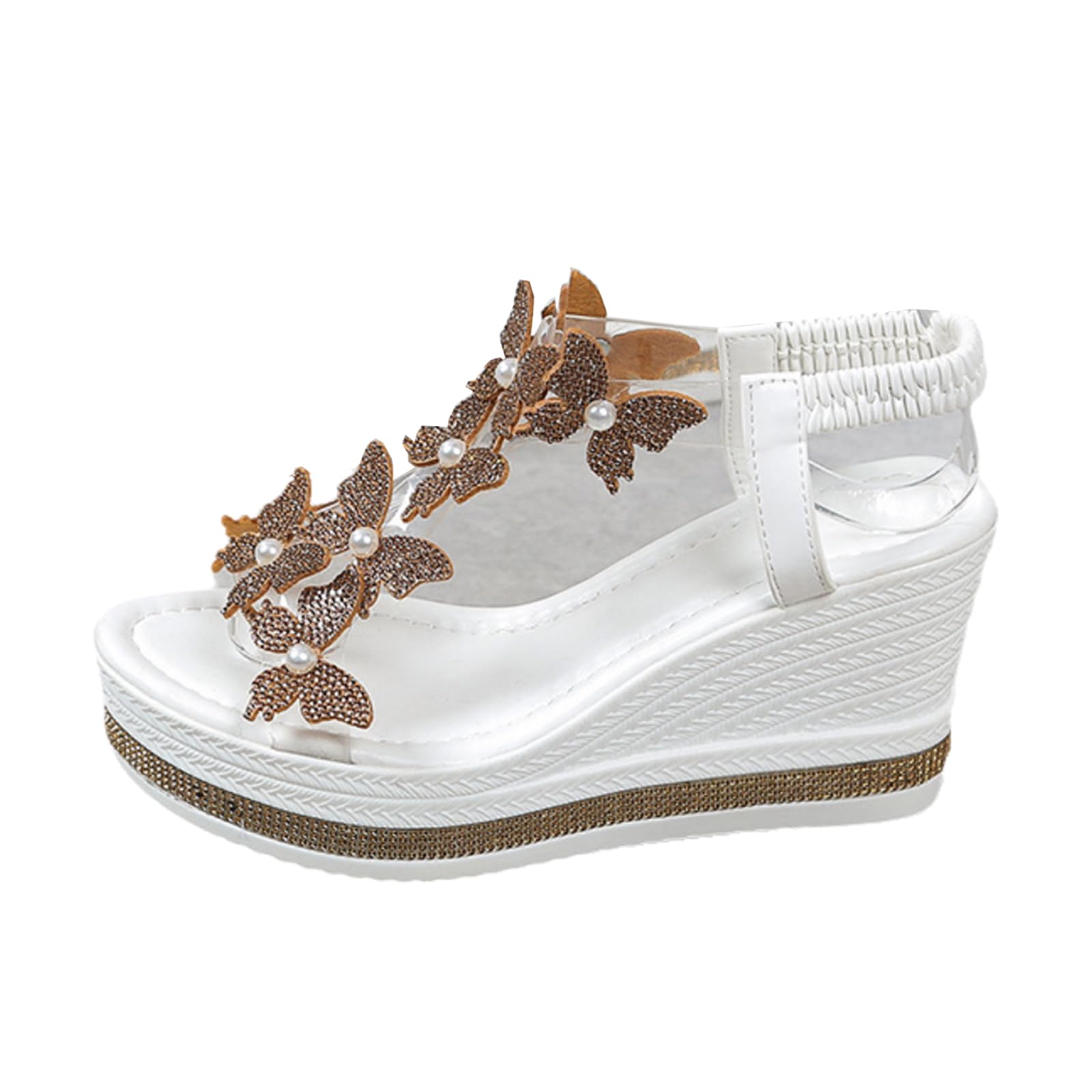 Womens Wedges Sandals Heels for Dressy, Comfy Open Toe Platform Wedge Sandals, Summer Rhinestone Butterfly Vacation Wedding Shoes