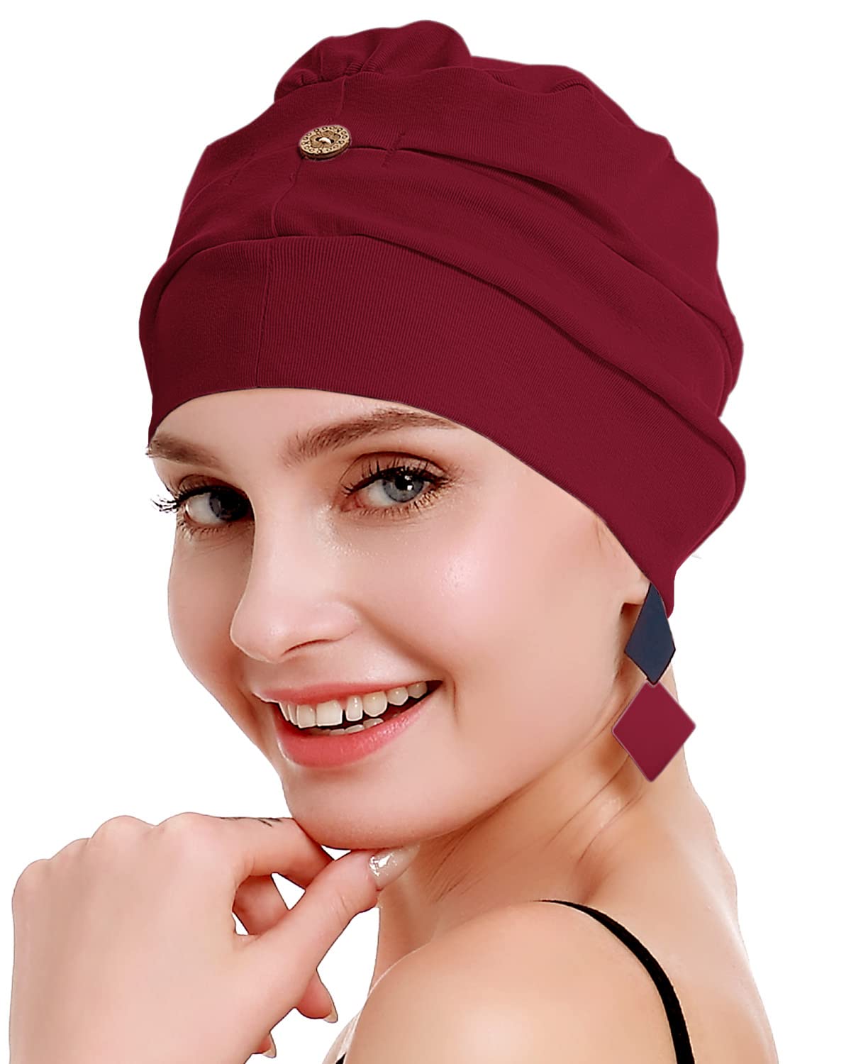 osvyo Chemo Headwear for Women Cancer Hairloss Hat - Cotton Lightweight Headwear,Cherry