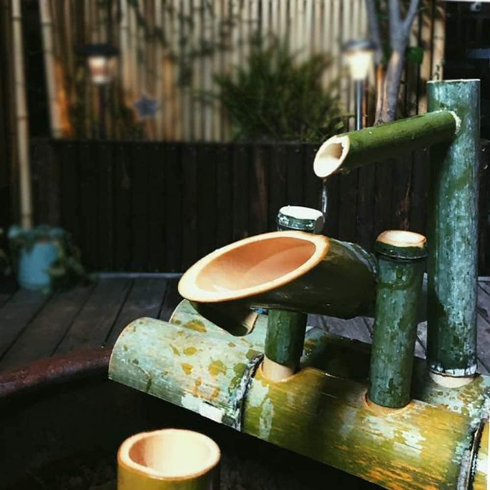Fontana a Cascata per laghetto da Giardino, Kit Fontana Solare in bambù con Pannello Solare, Fontana in bambù per Esterni per Giardino Giapponese, 100% Fatta a Mano,30CM