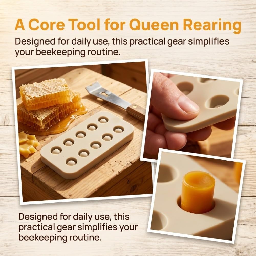 Anu Limen Double Row Silicone Queen Cell Mold, Reusable Beeswax Cup Making Tool for Beekeeping Queen Rearing