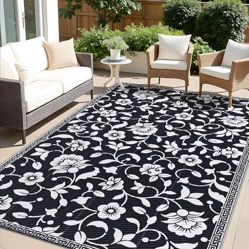 OLANLY Waterproof Outdoor Rug 5x8 ft with Floral Pattern
