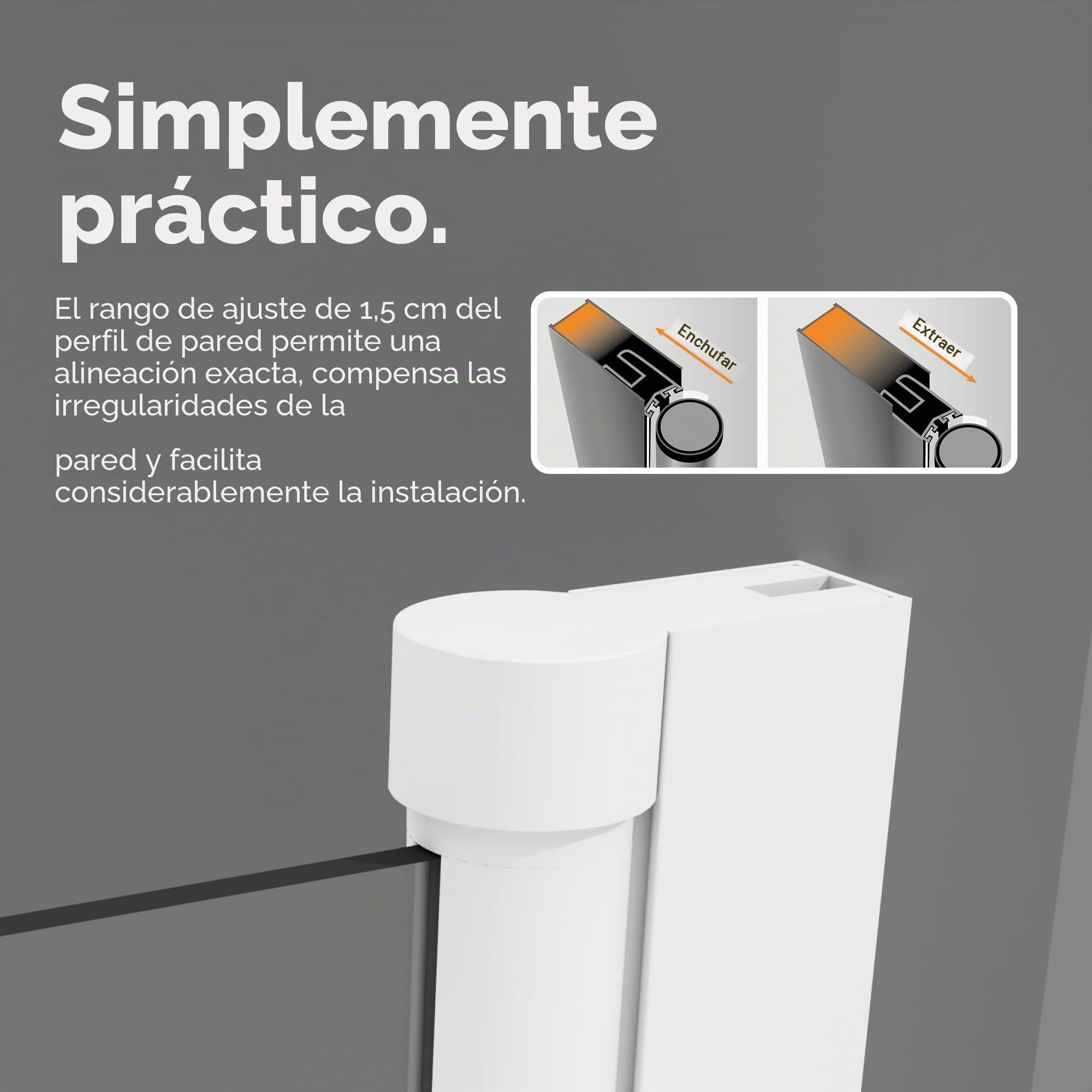 MARWELL White Lines - Mampara de ducha para bañera (125 x 140 cm, 3 piezas, plegable, color blanco mate), mampara de ducha de vidrio templado de seguridad de 4 mm de grosor