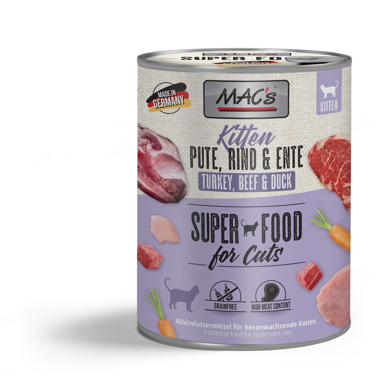 Mac's Cat Premium Mokra Żywność dla Kociąt Kitten Pakiet 6 Puszek (indyk, cielęcina I Kaczka 6x800Gr)