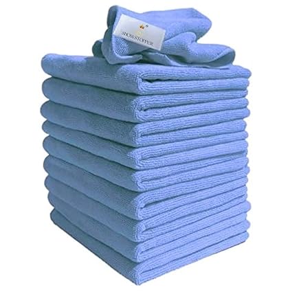 Showstopper Microfiber Cleaning Cloth, Pack of 10, Standard Size Super Soft Premium Streak Free Washable Cloth Duster for Kitchen, Bathrooms, Surfaces, Car, Motorbike (30cm x30cm, Blue)