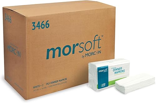 Morsoft by Morcon Servilletas de cena comerciales, 2 capas, 14.2 pulgadas x 16.5 pulgadas, color blanco, 20 paquetes de 150 servilletas, 3,000