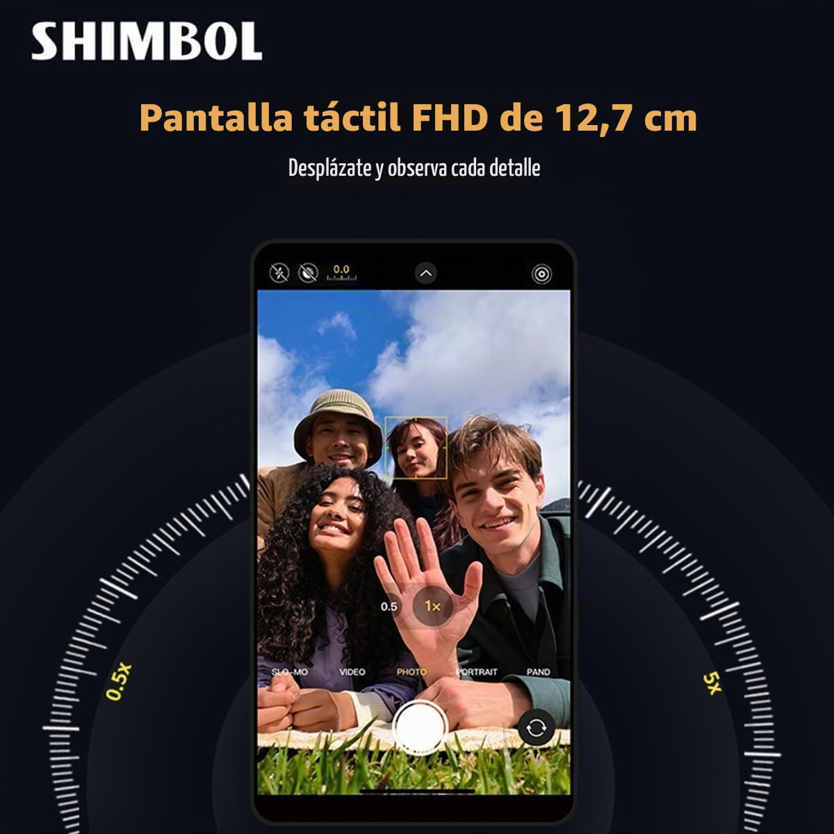 Shimbol CP5 Ultra Monitor Selfie Táctil HD de 5'' 1080P para iPhone&Android | Grabación Inalámbrica, Bluetooth Control Remoto, Control Reverso, Espejo Retrovisor para Transmisiones en Tiktok (Negro)
