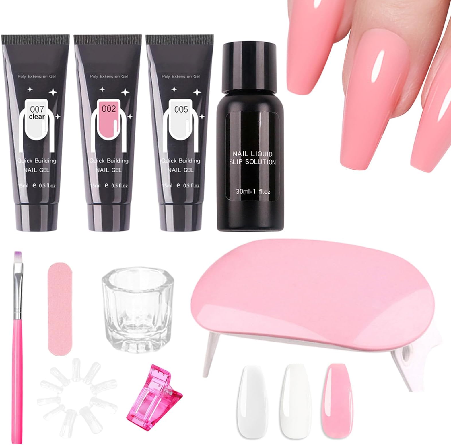 Poly Nail Gel Kit – 15ml Builder Set, Acrylic Extension System, Complete Manicure Supplies with Nail Lamp Tools | Gel Kit for Beginners Professionals Students Women Girls Salon Spa Use Easy Sculpting