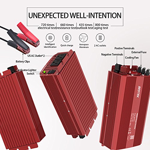 BESTEK Power Inverter 1000 Watt DC 12 Volt, Power Converter 1000w DC to AC Converter for Car