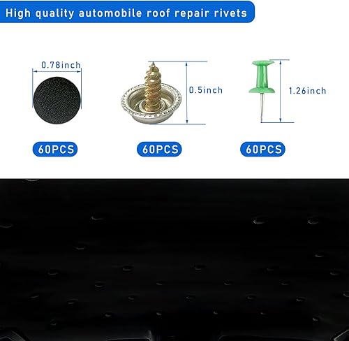 Miniatura 2 de Kit de reparación de techo de techo de automóvil, 60 piezas, retenedor de remaches a presión de techo con herramienta de instalación, forro interior