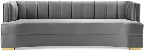 Miniatura 6 de Modway Encompass - Sofá curvo de terciopelo capitoné de alto rendimiento, color gris, 39.5 x 85 x 28 pulgadas