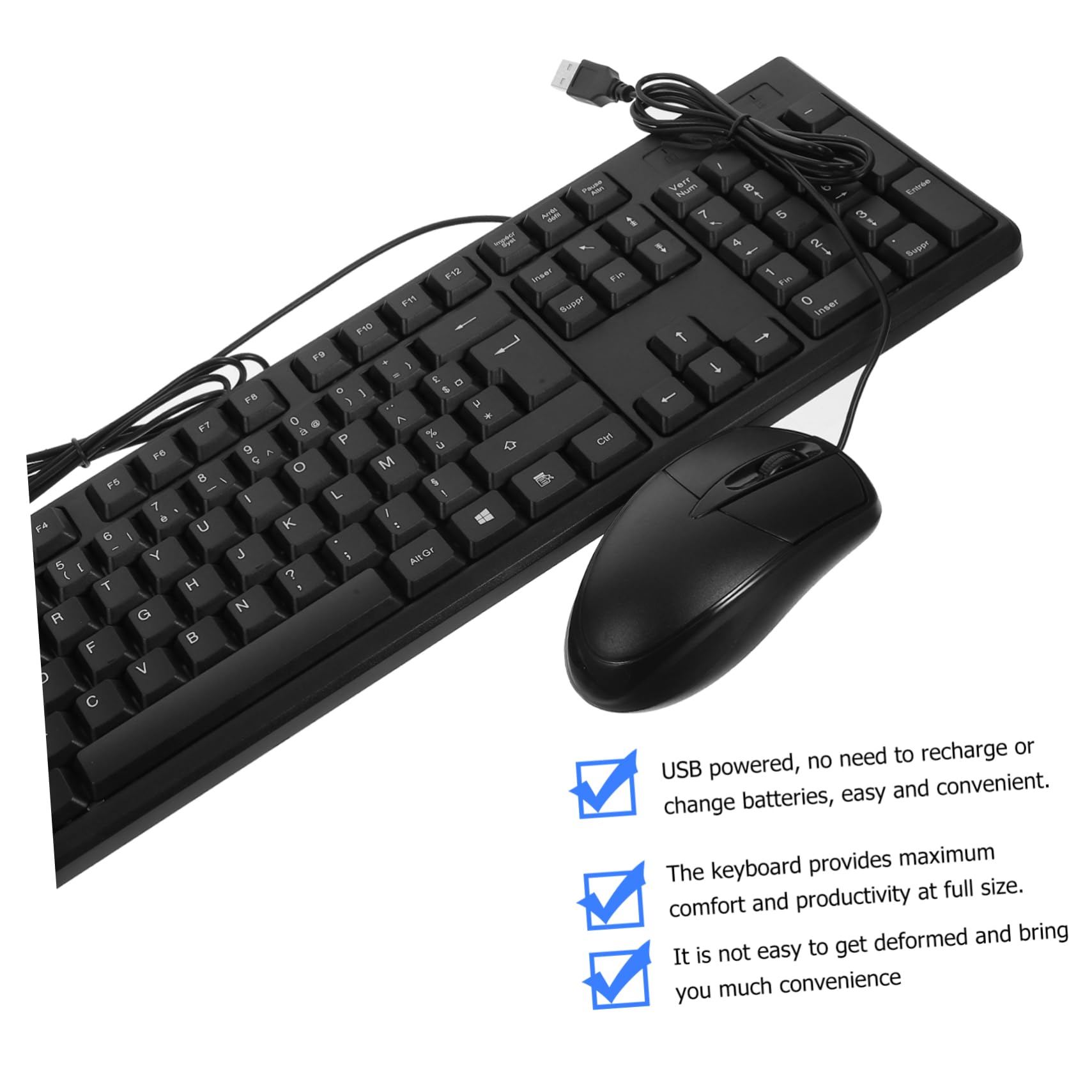 Gatuida Tastiera e Mouse Cablati Tastierino Numerico Abs 104 Tasti Nero per PC e Laptop Cavo USB e Massima Comfort