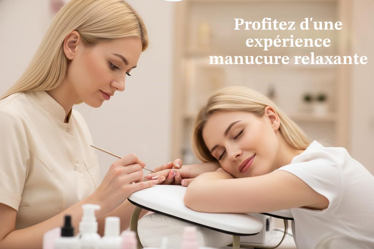 Accoudoir à ongles avec support de téléphone : pliable/réglable/rotatif à 360 ° - Accoudoir en U pour ongles avec repose-pieds incurvé doré - Angle d'inclinaison de 45° - Repose-main pour manucure