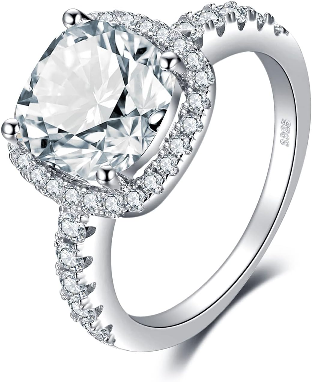 JewelryPalace 3ct Cushion Cut Halo Engagement Rings for Women, 14K Gold Plated 925 Sterling Silver Cubic Zirconia Love Promise Rings for Her, Anniversary Solitaire CZ Simulated Diamond Ring