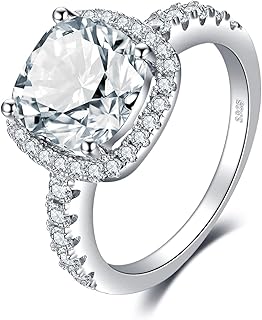 3ct Cushion Cut Halo Engagement Rings for Women, 14K Gold Plated 925 Ste...