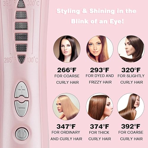 Miniatura 5 de Cepillo alisador de cabello para mujer, 6 temperaturas 20s calor rápido PTC, cerámica eléctrica de iones negativos, peine eléctrico 2 en 1 de