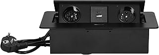 Bloc Prise Encastrable Plan de Travail 2 x P+T max. 3680 W Prise USB Encastrable avec 2 Ports A+C 2,1A et Câble 1,5 m Bord Fraisé Fin (noir)