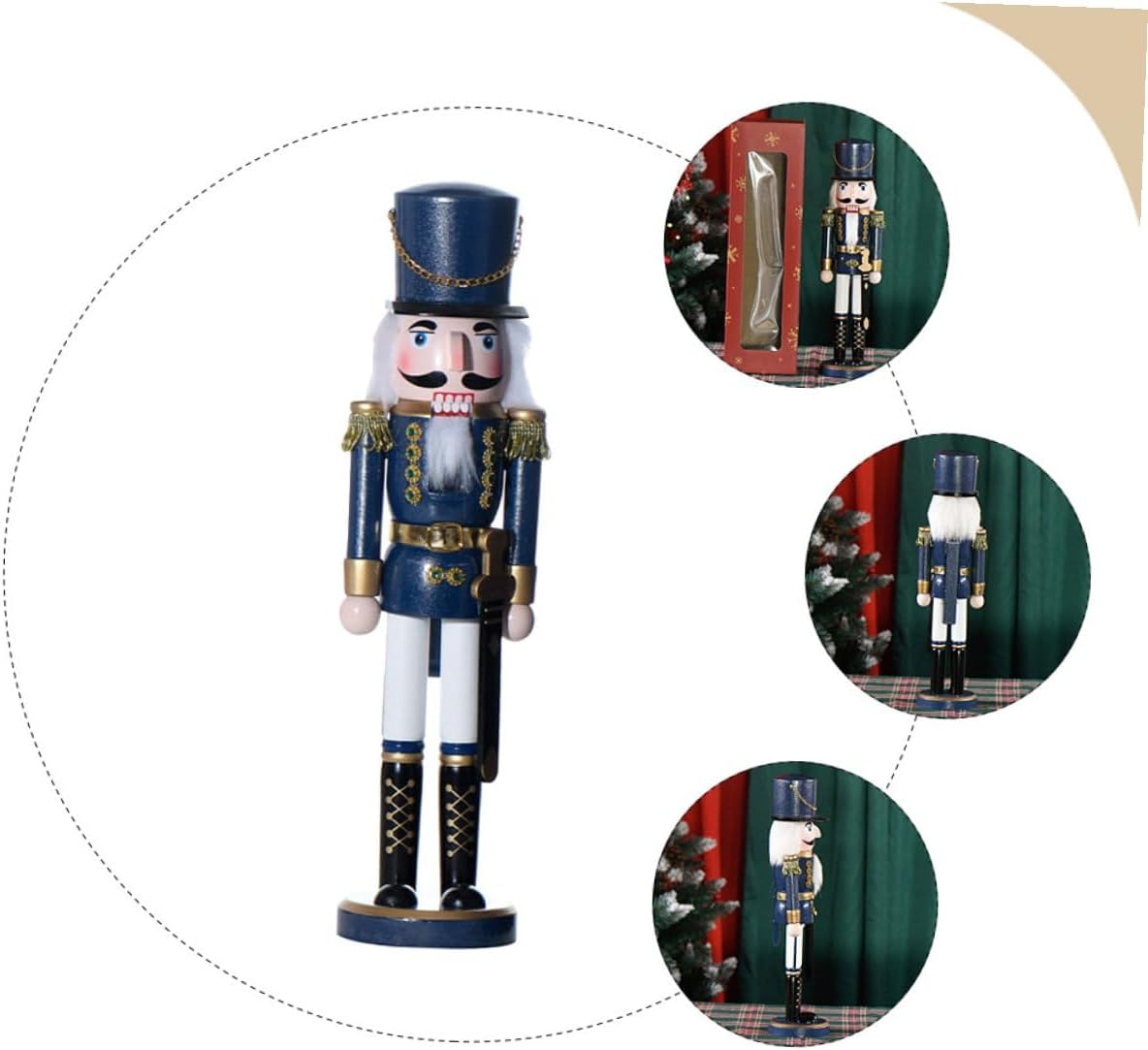 Wooden Christmas Nutcracker Figurine 38cm Traditional Blue Soldier Puppet Desktop Holiday Decor for Festive Home Decoration