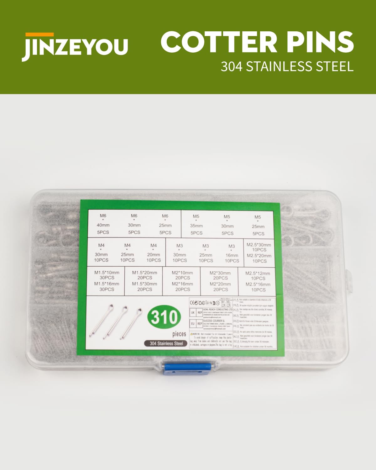 310 Pz Coppiglie Acciaio Inox, Coppiglie Spaccate Cotter Pins, Perni Divisi, Copiglie di Sicurezza Acciaio Inox per Autocarri, Trattori, Tosaerba, Auto, Camper, Meccanici, Garage, Officina