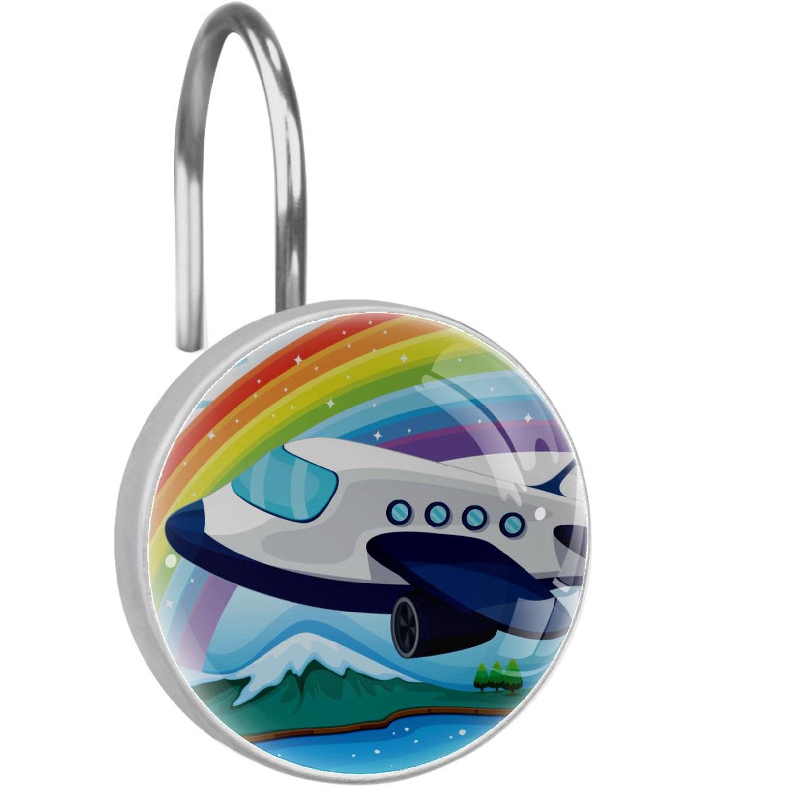 Crochets pour rideau de douche acier inoxydable salle de bain anneaux avion arc-en-ciel