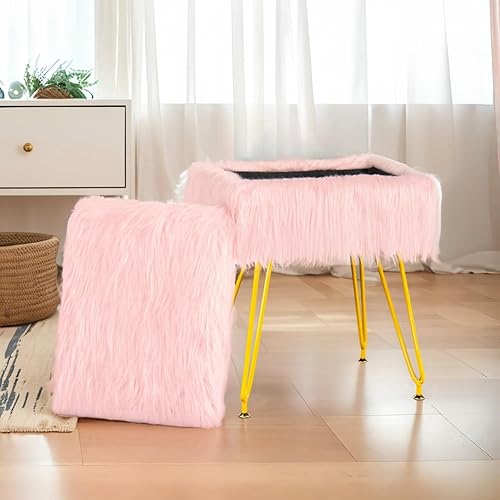 Miniatura 2 de Taburete multifuncional para tocador, asiento acolchado, otomana de almacenamiento en diseño rectangular mullido, reposapiés suave con 4 patas