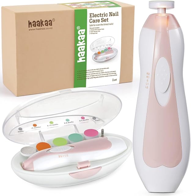 haakaa Electric Baby Nail Clipper, Baby Nail Set z 6-głowicą Szlifującą i światłem LED dla Noworodków, Maluchów Lub Dorosłych, Różowy