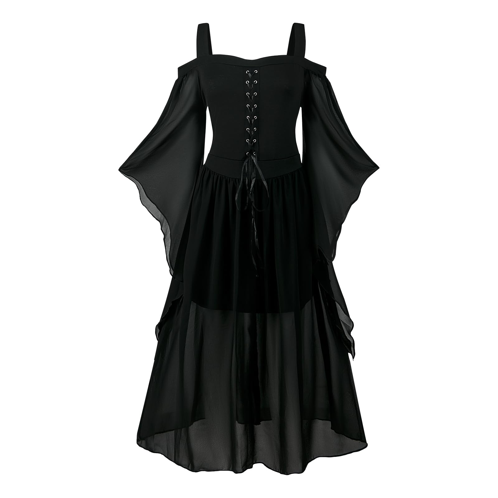 Costume medievale da donna, abito gotico da donna, con maniche a tromba, corsetto rinascimentale costume per abito nero, Halloween