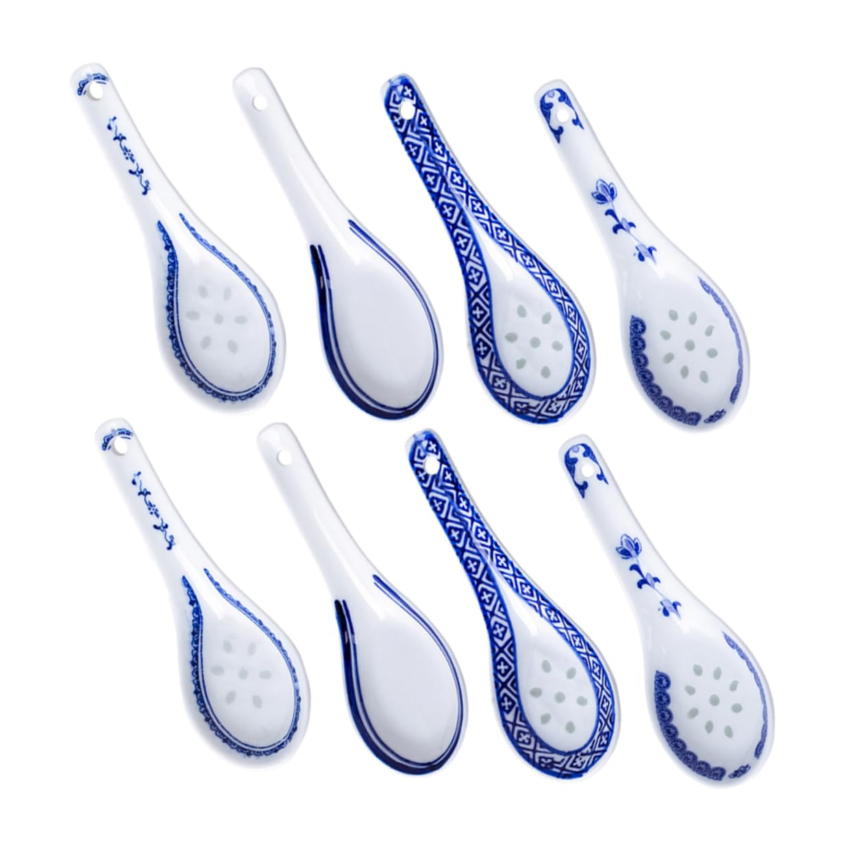 Cabilock 8Pcs Ceramic Soup Spoon Japanese Ramen Spoons with Floral Design for Asian Rice and Dessert for Chinese and