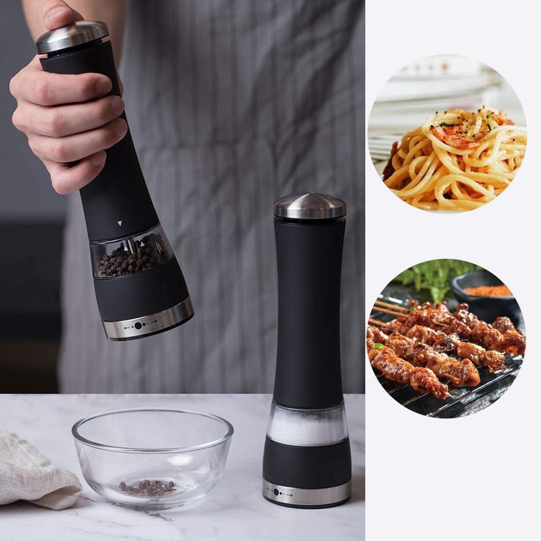 Salt and Pepper Mill Set with Large Capacity Adjustable Coarseness and Refillable Design for Kitchen Chilli Cloves Herbs 2PCS.