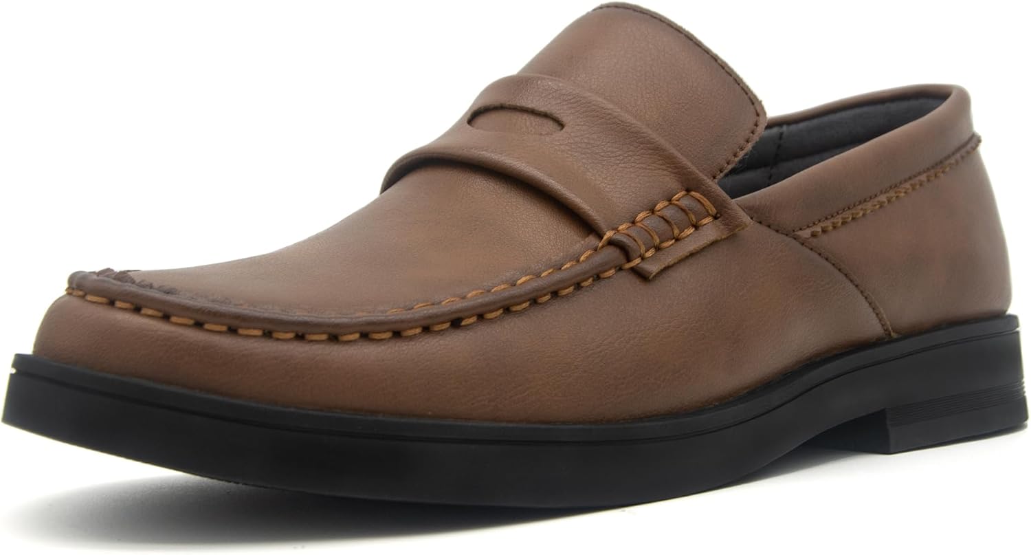 Men’s Leather Penny Loafers Slip-on Casual Classic Lightweight Dress Shoes for Men