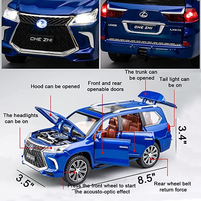Image of Invite Enterprise Exquisite Car Model 1:24 Lexus 570 Off-Road in Luxury SUV Model Car, Zinc Alloy Pull Back Toy car with Sound and Light for Kids Boy Girl Gift - Multicolor