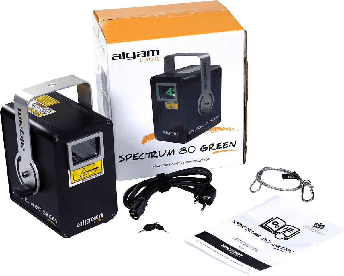 ALGAM LIGHTING - SPECTRUM 80 GREEN - Laser d'Animazione Monocolore Verde 80mW - Laser Class 3B - IP20-200 x 260 x 150 mm