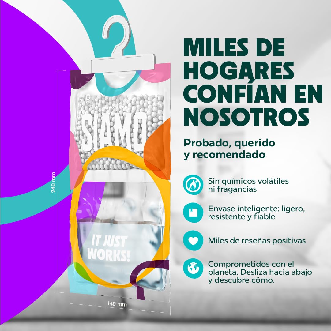 Pack x 5 Bolsas Antihumedad Deshumidificador Percha Colgante Para Armarios Garage Trasteros Autocaravanas #1 En Deshumidificadores Absorbentes De Humedad.Alta Absorción Elimina Humedad y Malos Olores
