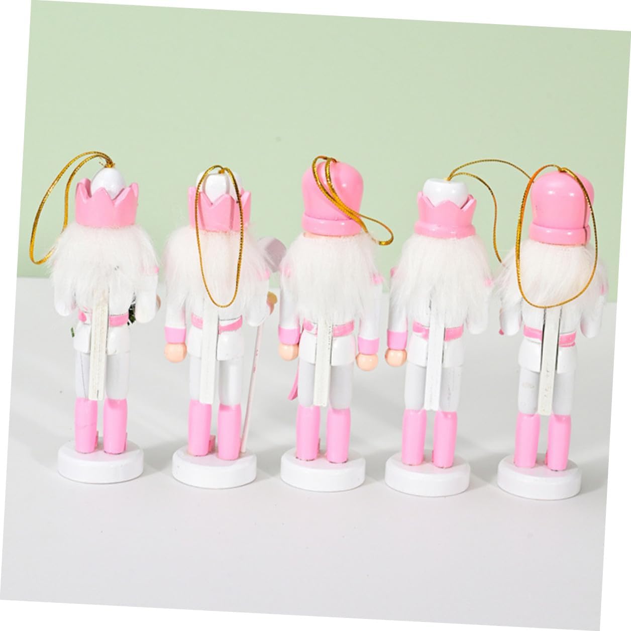 Angoily 5pcs Small Pink Nutcracker Pendant Set Hanging Wooden Christmas Nutcracker Decorations for Home and Tree