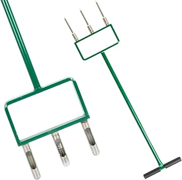 Landzie - The Original Hollow and Spike Tine Lawn Aerator Set - Includes 1 Aerator + Set of 3 Hollow Tines and 3 Spike Tines - 42 Inch Manual Stainless Steel Gardening Hand Tool